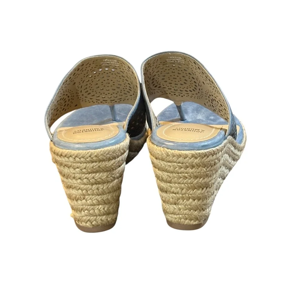 Johnston & Murphy Wedge Sandals Womens 8‎ Blue Laser Cut Espadrille Thong Mules